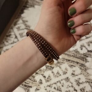Banana republic Brown leather double wrap studded Bracelet